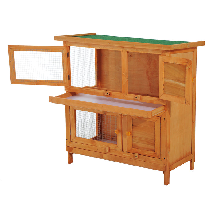 90cm Dual-Level Wooden Rabbit Hutch with Open Run - Spacious Pet Cage for Bunnies and Small Animals - Ideal for Outdoor Comfort and Exercise