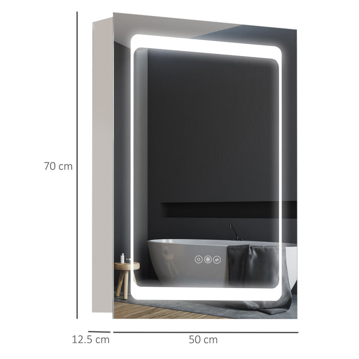 Wall-Mounted LED Mirror Cabinet with Shelves - Touch-Sensitive Illumination for Bathroom Organization - Ideal for Makeup and Cosmetic Storage