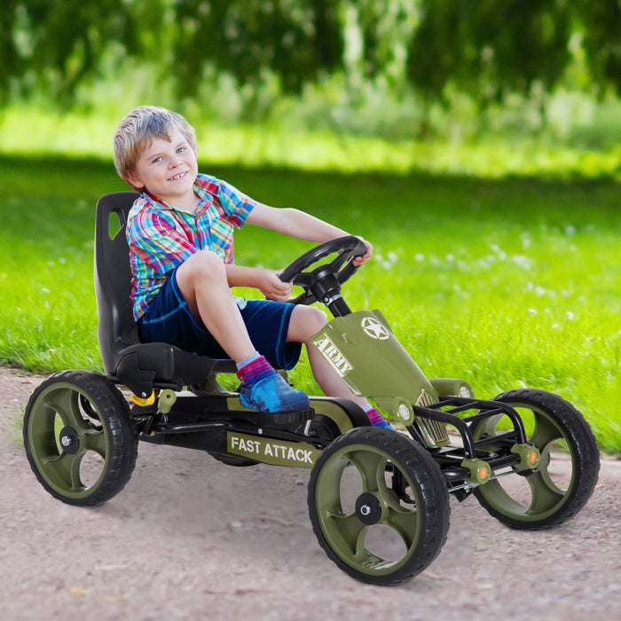 Pedal Go Kart Racer for Kids - Adjustable Seat with Braking System in Vibrant Green - Fun Outdoor Racing Ride for Children
