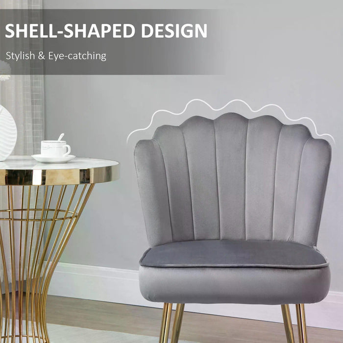 Velvet-Feel Shell Accent Chair - Luxurious Glam Vanity Seat with Metal Legs and Comfort Padding for Bedroom & Lounge - Stylish Makeup Chair in Grey for Elegant Home Decor