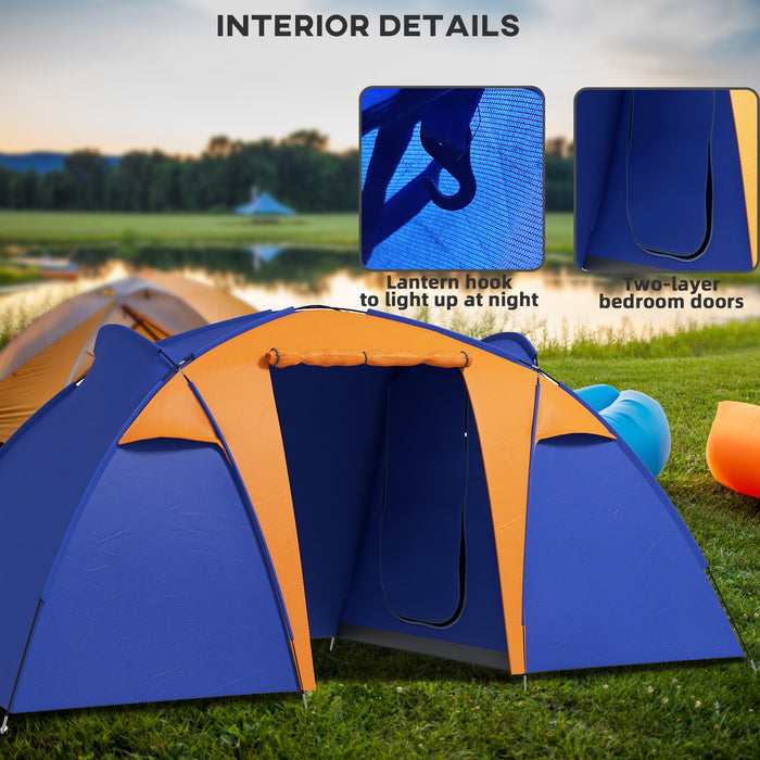 4-6 Person Large Tunnel Camping Tent - Dual Bedroom, Spacious Living Area, and Porch - 2000mm Waterproof and Portable with Carrying Bag