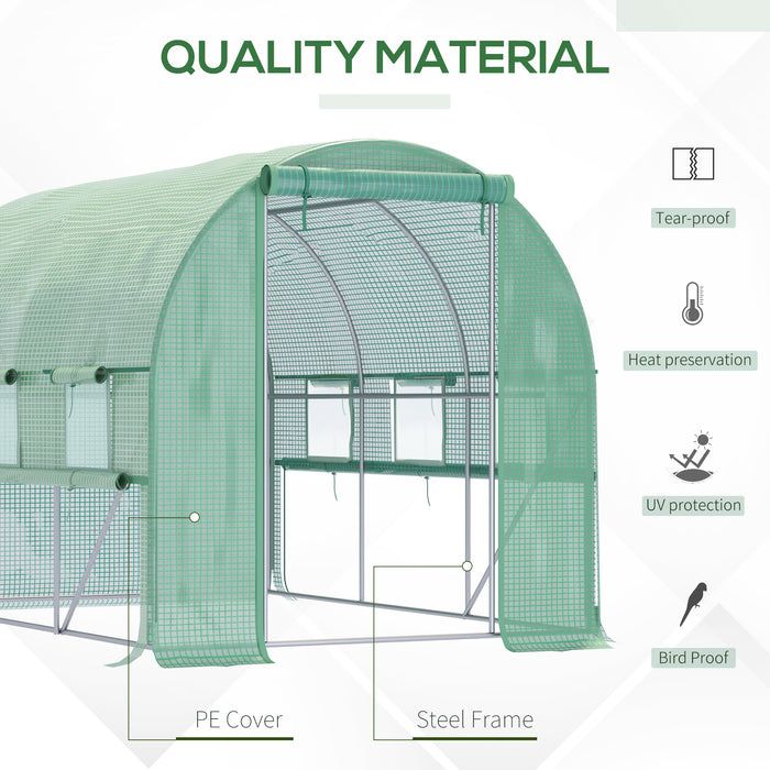 Walk-In Garden Polytunnel - Sturdy PE Cover, Roll-Up Zippered Door & 6 Ventilated Mesh Windows - Ideal for Plant Growth & Protection, 3x2x2m, Green