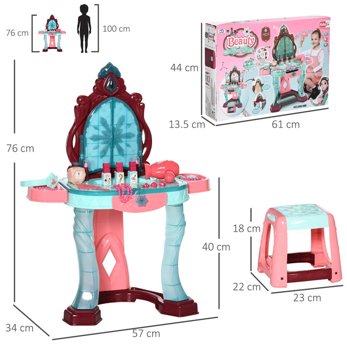 Magic Princess Mirror Dressing Table Playset - 31 PCS Musical Vanity with Light-Up Beauty Mirror and Accessories - Ideal for Kids Ages 3-6, Blue and Pink Pretend Play Toy