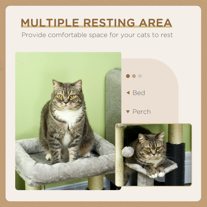 48cm Cozy Cat Tree Tower - Scratching Post, Self-Grooming Brush, Hang Ball, and Lounging Perches - Perfect for Play and Relaxation for Feline Friends