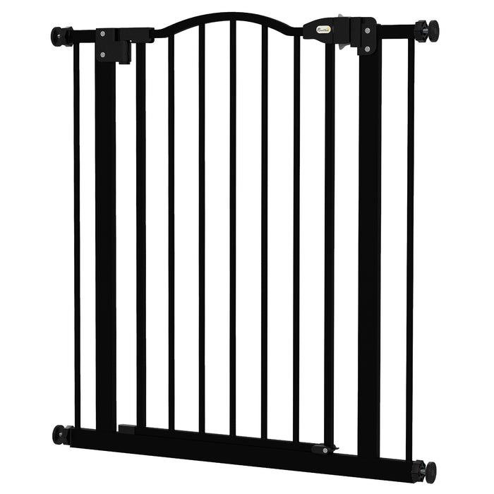 Adjustable Metal Pet Gate 74-80cm - Auto-Close Safety Barrier with Door in Black - Ideal for Dogs & Home Protection