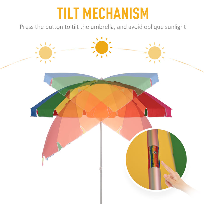 Arc 2.4m Beach Umbrella with Sand Anchor - Adjustable Tilt, Multicolor, Includes Carry Bag - Perfect Sun Protection for Outdoor Patio Use