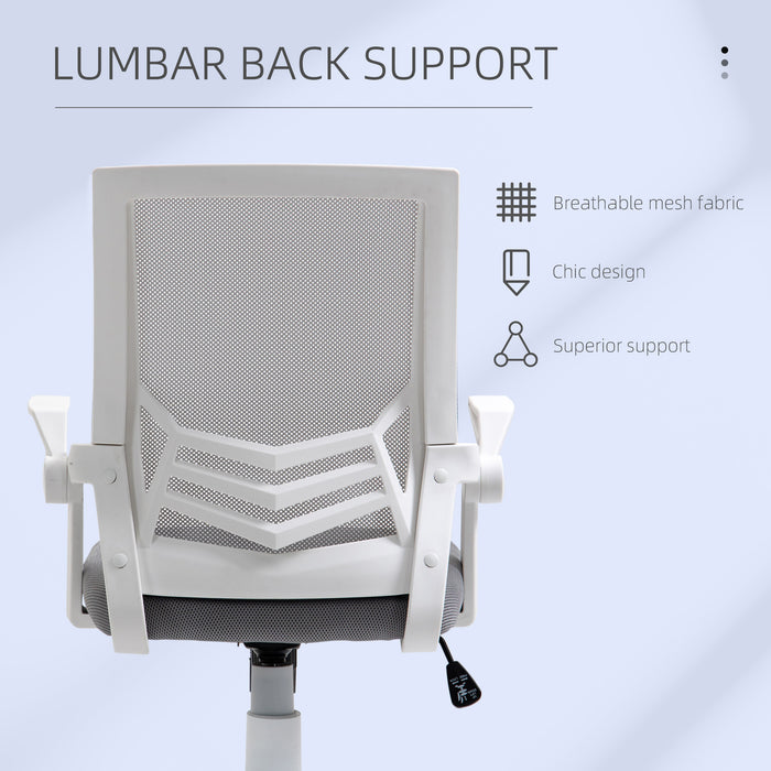 Ergonomic Mesh Swivel Office Chair with Lumbar Support - Adjustable Height Desk Chair with Flip-Up Arms, Grey - Ideal for Home Office Comfort and Posture Improvement