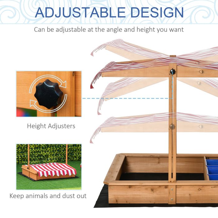Adjustable Kids Wooden Sandbox - Outdoor Sand Play Station with Bottom Liner and Seats - Perfect for Ages 3-7 with Protective Height-Adjustable Cover