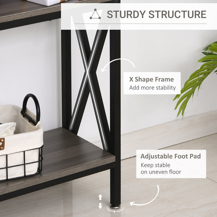 3-Compartment Console Table - Metal Frame with Adjustable Feet for Home and Office - Stylish Storage and Display Solution for Living Room