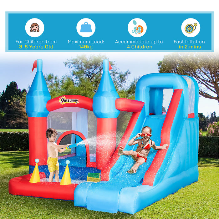 5 in 1 Kids Bounce Castle - Large Inflatable Playhouse with Trampoline, Slide, Water Pool, Climbing Wall - Includes 450W Inflator & Carry Bag for Children Ages 3-8