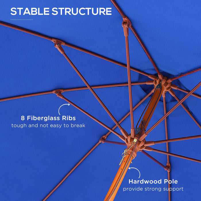 Wooden 2.5m Garden Parasol - Outdoor Sun Shade Umbrella with Ventilated Canopy, Blue - Ideal for Patio, Market & Backyard Relaxation