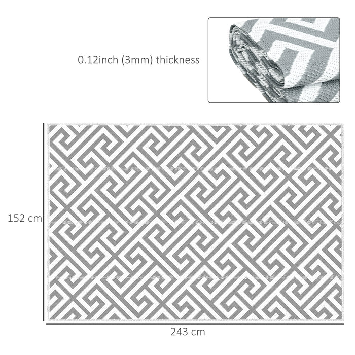 Reversible Outdoor Plastic Straw Rug - 152x243cm Lightweight Patio & Camping Mat, Light Grey - Ideal for RV Trips, Garden, and Indoor Picnics