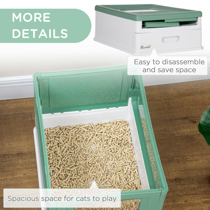Portable Hooded Cat Litter Box with Scoop - Front Entry and Top Exit Design, Spacious Pet Toilet - Ideal for Privacy-Loving Cats, 47.5x35.5x36.7cm, Green