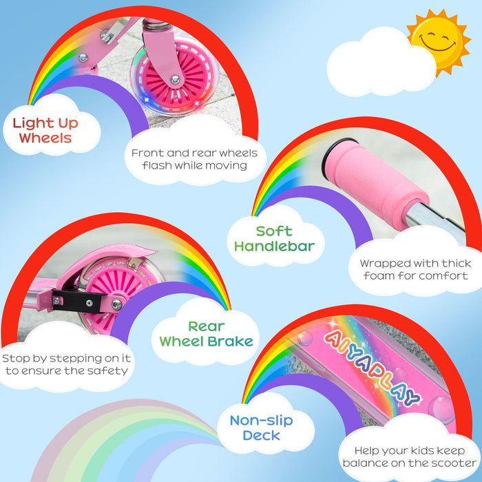 Kids Light-Up Scooter with Music - Adjustable Height, Foldable Frame, LED Wheels - Perfect for Ages 3 to 7, Pink Design
