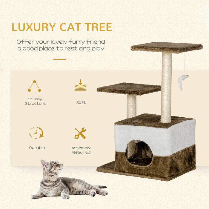 Cat Tree with Scratching Post and Condo Perch - Includes Interactive Mouse Toy, 45 x 33 x 70 cm, Brown - Ideal for Playful Cats and Claw Maintenance