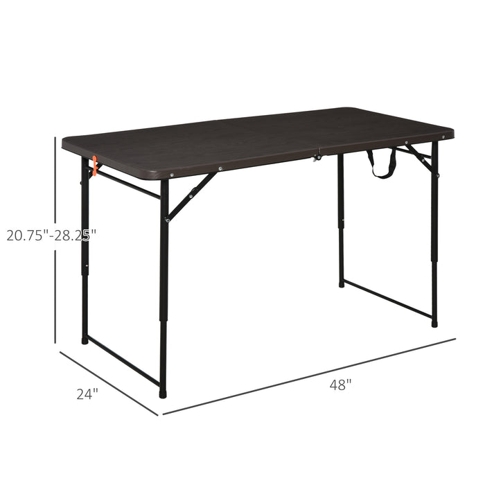 Portable 4ft Folding Metal Picnic Table in Black/Brown - Weather-Resistant Outdoor Camping Dining Solution - Ideal for Picnics, BBQs, and Family Gatherings