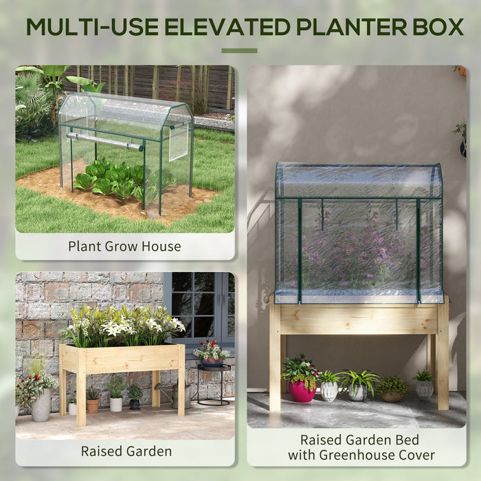 Wooden Planter Box with Greenhouse Cover - Elevated Raised Garden Bed with Bed Liner for Vegetables, Flowers, and Herbs - Ideal for Patio, Deck, or Yard Gardening
