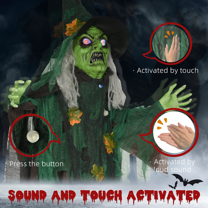 6ft Halloween Witch Prop with Glowing Eyes and Magical Heart - Sound-Activated, Outdoor Suitable Decoration - Spooky Accent for Haunted House and Holiday Displays