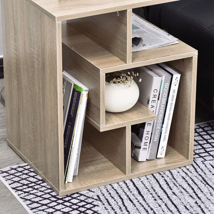 3-Tier Oak Side Table with Open Storage Shelves - Versatile Living Room End Table Organizer, Set of 2 - Ideal for Space-Saving and Organization