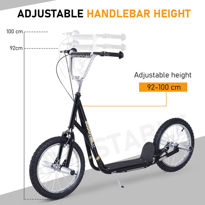 Kids Stunt Scooter with 16" Wheels - Adjustable Height, Dual Brakes, Ideal for 5+ Years - Durable Push Scooter in Black for Young Stunt Enthusiasts