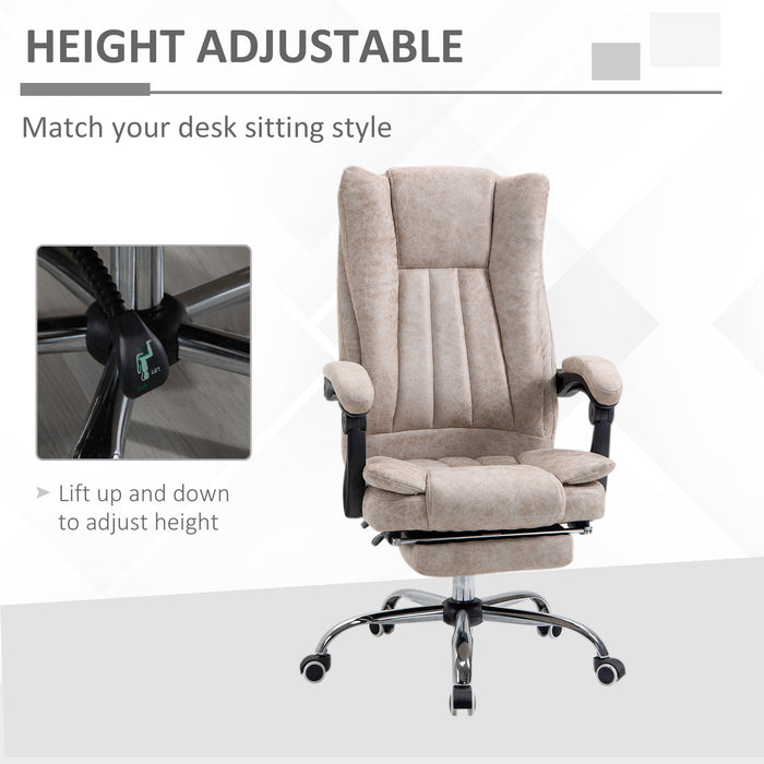 Ergonomic Microfibre Home Office Chair with Reclining Feature - Swivel Wheels, Adjustable Armrests and Footrest for Comfort - Ideal for Extended Desk Work, Beige