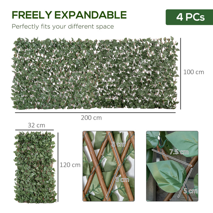 2m x 1m Retractable Expanding Trellis Fence Set - 4 Pcs, Artificial Plant Decor for Garden Privacy - Telescopic Hedge for Outdoor Screening and Greenery Wall Decoration
