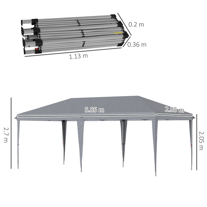 Foldable 3x6m Pop-Up Gazebo Tent - Height Adjustable Canopy with Carrying Bag, Grey - Ideal for Weddings and Outdoor Events