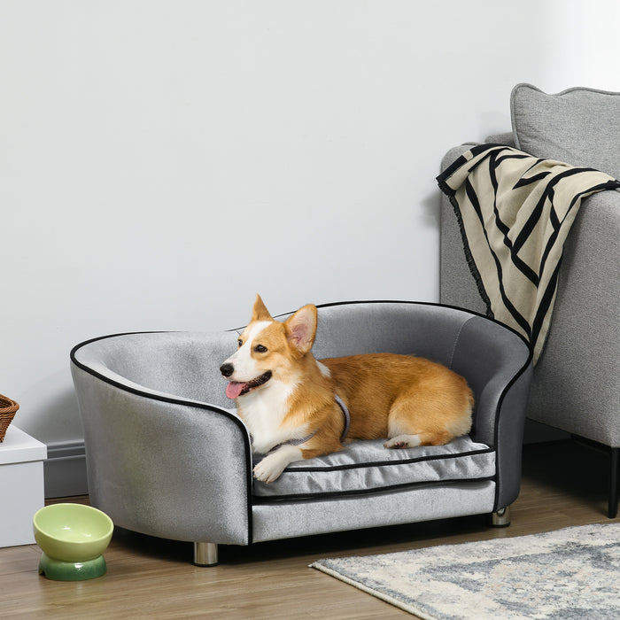 Pet Luxe Mini Couch - Comfy Dog Sofa Bed with Washable Soft Cushion & Thick Sponge - Ideal for Miniature Dogs & Kittens with Handy Storage Pocket