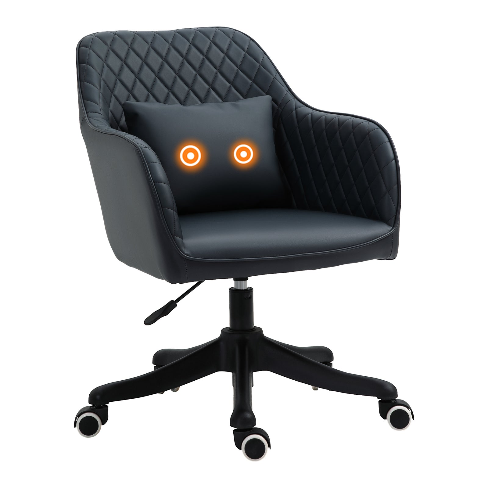 Ergonomic PU Leather Desk Chair with Massaging Lumbar Support - Wheeled Executive Chair with Rechargeable Electric Vibration Massage Pillow in Blue - Comfort for Long Hours at Office Work