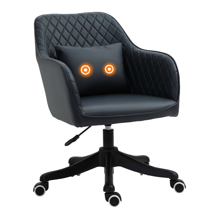 Ergonomic PU Leather Desk Chair with Massaging Lumbar Support - Wheeled Executive Chair with Rechargeable Electric Vibration Massage Pillow in Blue - Comfort for Long Hours at Office Work