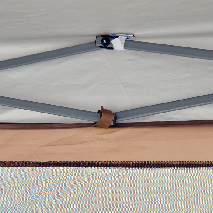 Hexagonal Pop-Up Gazebo - 3x3.5m Canopy with Adjustable Height, Sun Shelter, Mosquito Netting & Zipped Door, Brown - Ideal for Outdoor Parties & Gatherings