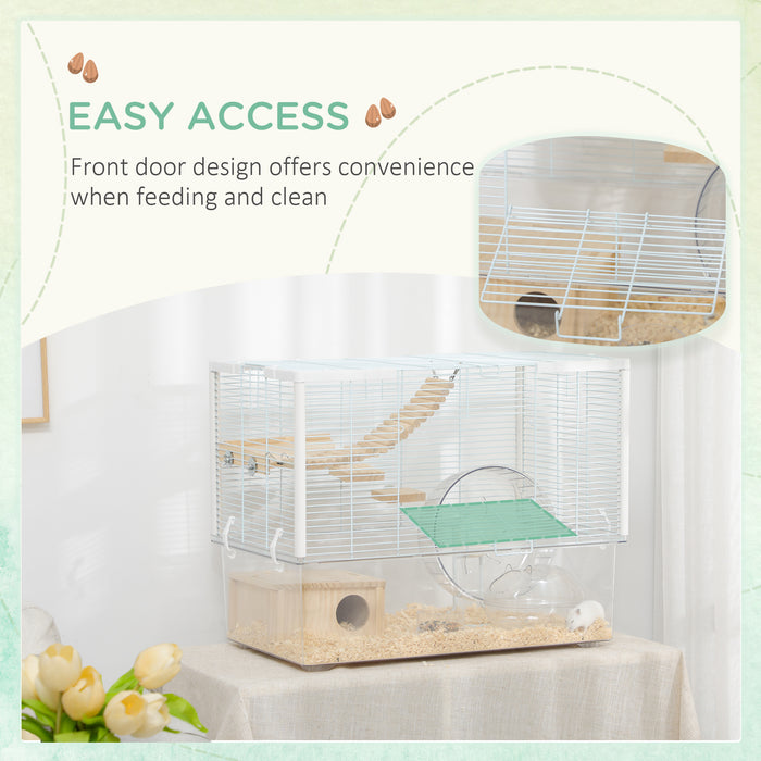Wooden Gerbilarium with Accessories - Hamster and Gerbil Habitat with Exercise Wheel, Ramp, Food Bowl - Ideal for Small Rodent Pets, Earthy Aesthetics