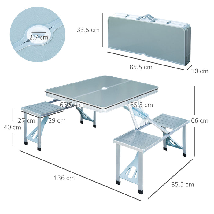 Portable Folding Camping Set - Picnic Table with Chairs and Stools, Aluminum Construction - Ideal for Outdoor Parties, Garden BBQs and Field Kitchens