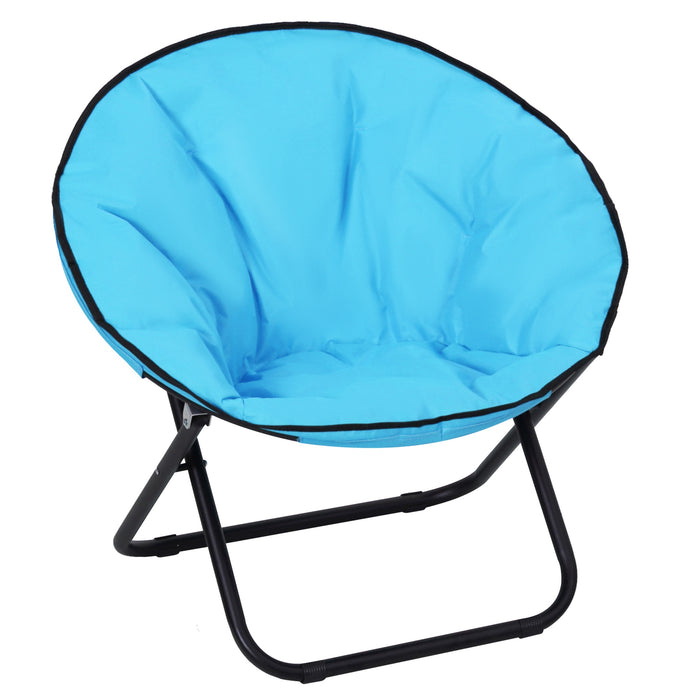 Foldable Padded Saucer Moon Chair - Sturdy Round Garden and Camping Seat, Blue - Ideal for Outdoor Activities and Travel Comfort