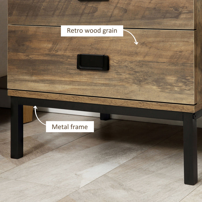 Vintage Style Nightstand - 2-Drawer End Table with Durable Metal Frame - Ideal for Bedroom and Living Room Essentials