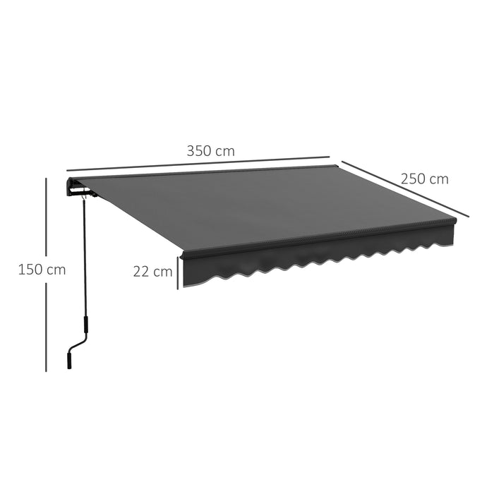 Aluminium Frame Electric Awning 3.5 x 2.5m - Retractable Sun Canopy for Patio & Window, Dark Grey - Ideal Outdoor Shade Solution for Homeowners