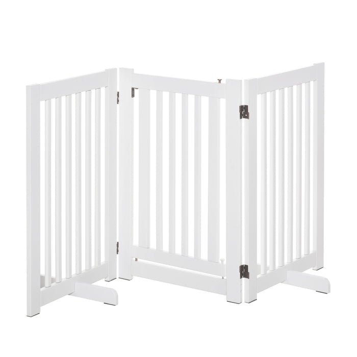 Gates MDF Freestanding Pet Gate - Expandable Wood Barrier with Latched Door for Dogs - Perfect for Doorways & Indoor Spaces
