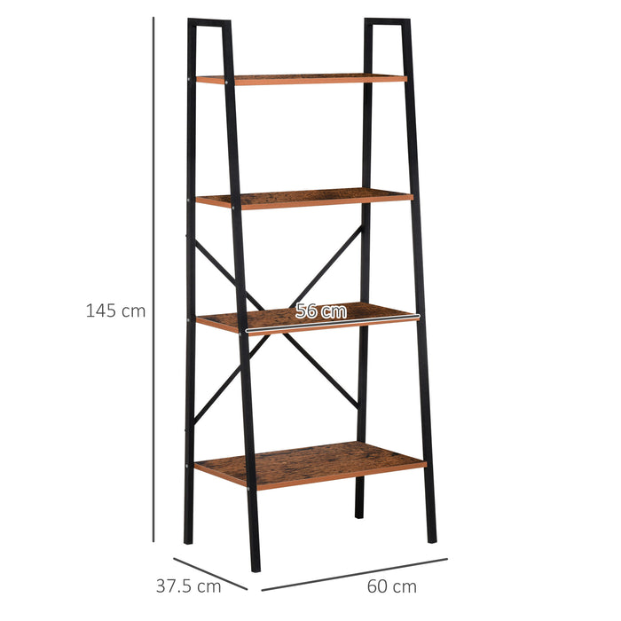 Vintage-Style 4-Tier Ladder Shelf Bookcase - Wooden Storage Organizer Rack for Plants, Books, Display - Elegant Home & Office Decor in Black Brown
