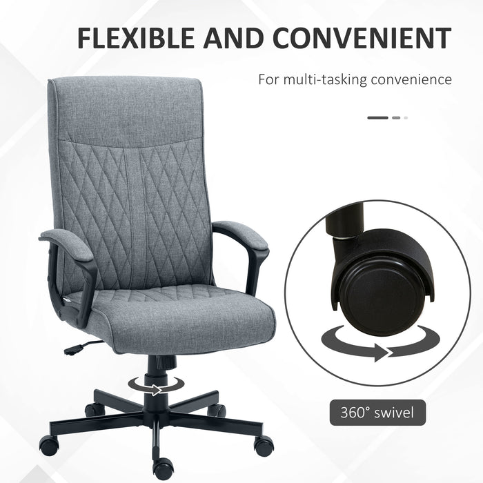 High-Back Linen Swivel Computer Chair - Adjustable Height & Tilt for Comfortable Seating - Perfect for Home Office, Bedroom & Study Spaces