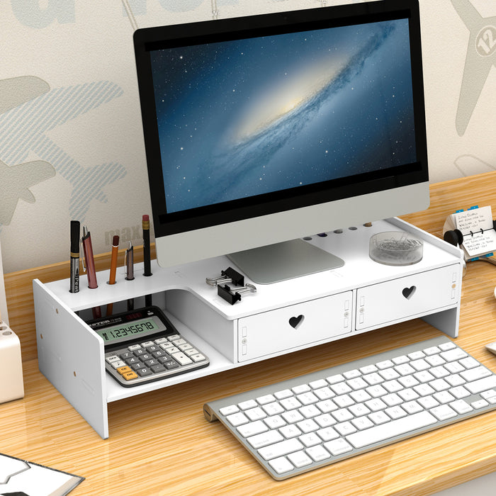 Universal & Storage Drawer Brand - Wooden Macbook PC Riser, Laptop Monitor, Desktop Stand Holder, Screen Rack Organizer - Ideal Solution for Desktop Organization and Screen Elevation
