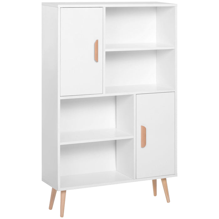 Modern White Sideboard Bookshelf - Free Standing Wooden Bookcase with Storage Shelves and Cabinets - Elegant Display Unit with Dual Doors for Living Room or Office Organization