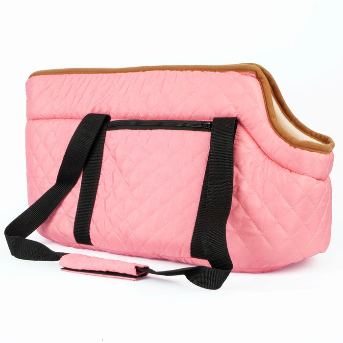 Pink Quilted Dog & Cat Transport Bag - Soft-Sided, Comfort Design with Shoulder Strap - Ideal for Travel & Vet Visits