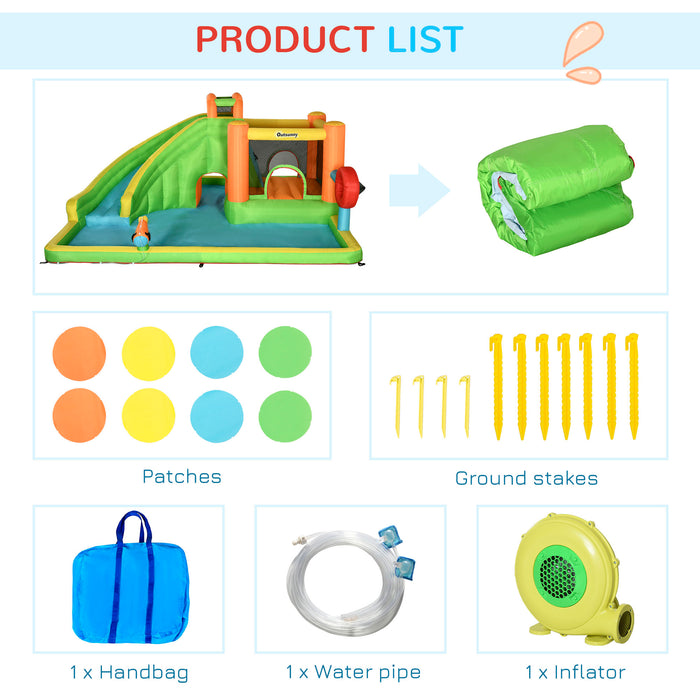 7-in-1 Kids Inflatable Playhouse - Bouncy Castle with Water Slide, Trampoline, Splash Pool, Water Gun, Ball Target, Boxing Post, Tunnel - Complete Outdoor Entertainment Center for Children