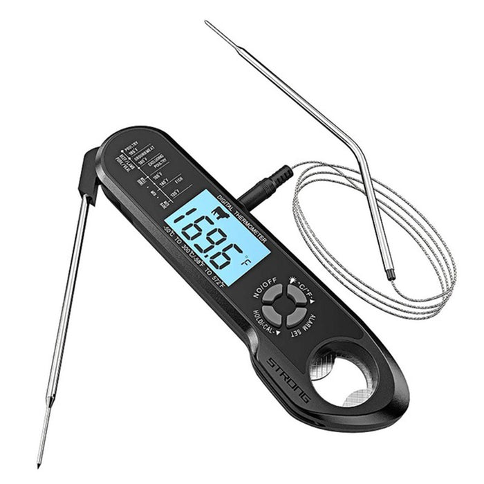 Meat Food Thermometer Instant Read Oven Safe 2 in 1 Dual Probe Digital Food Thermometer with Alarm Backlight for Kitchen Cooking Grilling Smoking BBQ