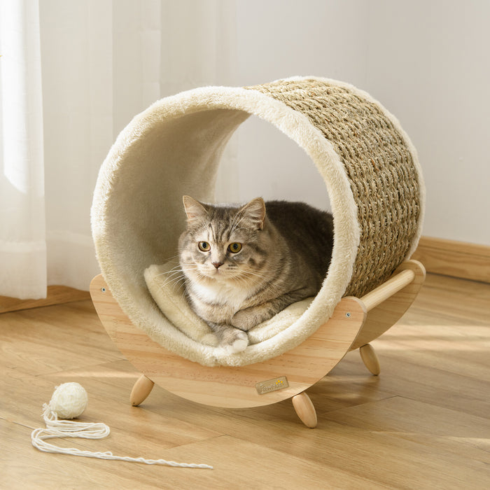 Elevated Cat House with Scratcher - Comfy Kitten Bed & Pet Shelter, 41x38x43 cm, Soft Cushioned Interior - Ideal for Cat Napping & Play