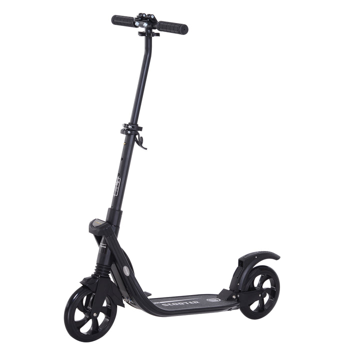 Urban Commuter Folding Kick Scooter - Height-Adjustable with Rear Brake and Dual Shock Absorption, 2 Large Wheels - Perfect for Teens and Adults Aged 14+
