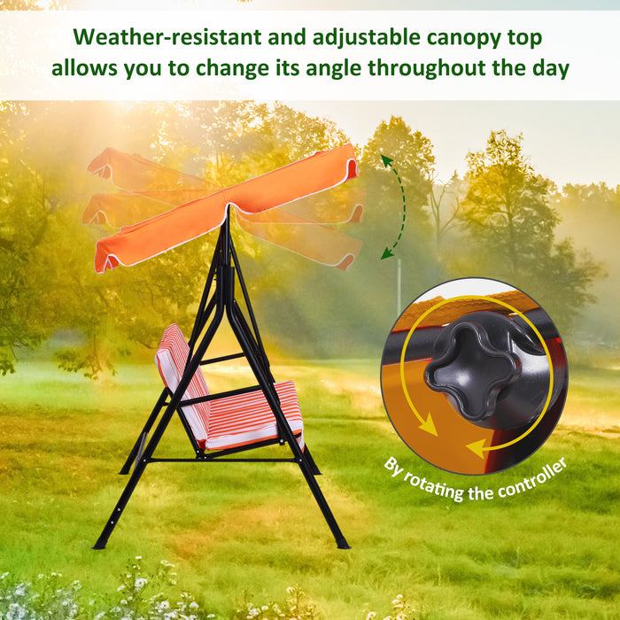 Heavy-Duty 3-Seater Canopy Swing Chair - Garden Rocking Bench with Metal Frame and Orange Top Roof - Ideal Outdoor Patio Furniture for Relaxation