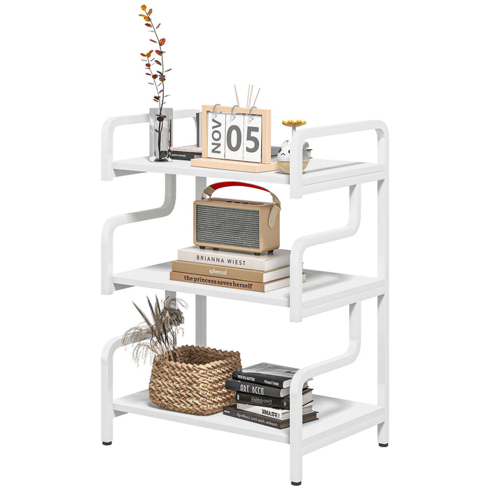 3-Tier Metal Shelving Unit - Industrial Printer Table & Storage Display Rack for Home Office and Living Room - Versatile Organization Solution in White