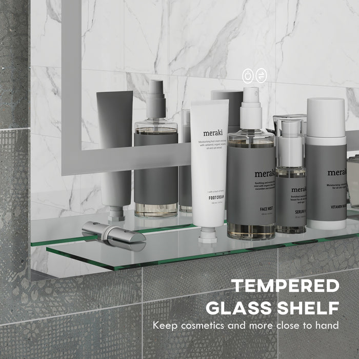 Illuminated LED Vanity Bathroom Mirror with Shelf - Smart Touch Control with 3 Color Modes, Anti-Fog - Ideal for Makeup and Grooming Needs