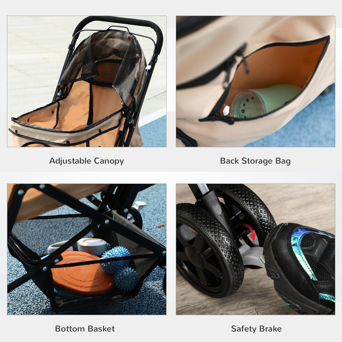 Foldable Pet Stroller for Dogs and Cats - Reversible Handle, Braking System, and Storage Basket - Convenient Travel Pushchair for Fur Babies